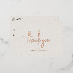 Tijdloze Neutral Beige Elegante bruiloft Bedankt Folie Uitnodiging Briefkaart
