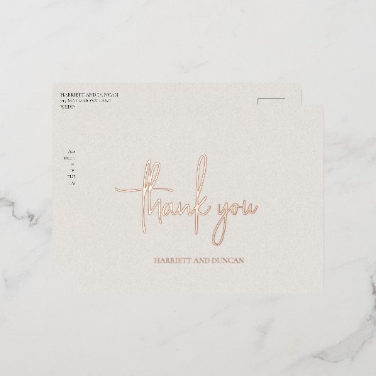 Tijdloze Neutral Beige Elegante bruiloft Bedankt Folie Uitnodiging Briefkaart (Voorkant / Achterkant)