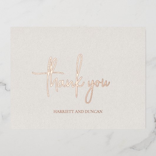 Tijdloze Neutral Beige Elegante bruiloft Bedankt Folie Uitnodiging Briefkaart (Voorkant)