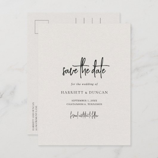 Tijdloze Neutral Beige Wedding Save the Date Aankondigingskaart (Voorkant / Achterkant)