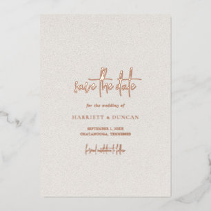 Tijdloze Neutral Beige Wedding Save the Date Folie Uitnodiging