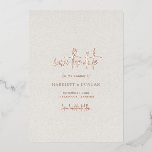 Tijdloze Neutral Beige Wedding Save the Date Folie Uitnodiging (Voorkant)