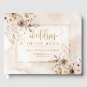 Tijdloze Neutral Gold Floral Wedding Guest Book Gastenboek (Voorkant)