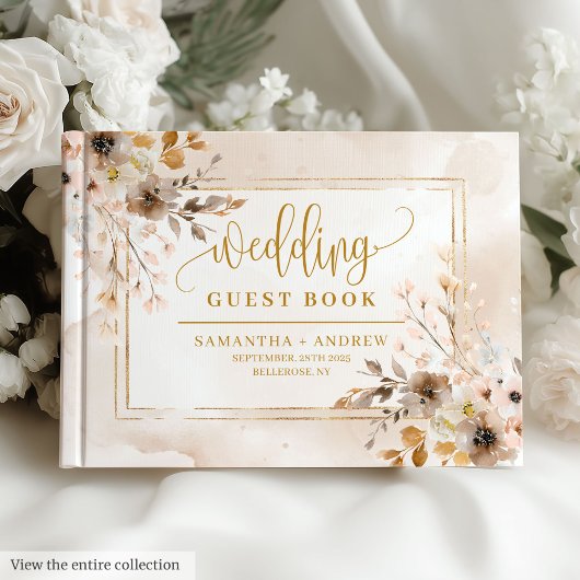 Tijdloze Neutral Gold Floral Wedding Guest Book Gastenboek
