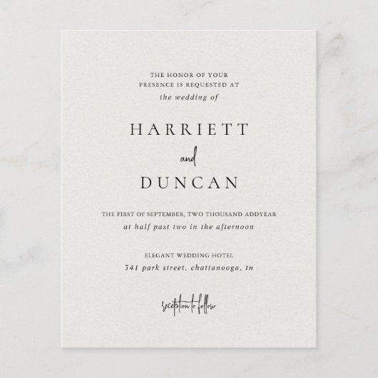 Tijdloze Neutrale Beige Budget Huwelijksuitnodigin (Voorkant)