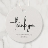 Tijdloze neutrale beige elegante bruiloft bedankjes labels (Voorkant)