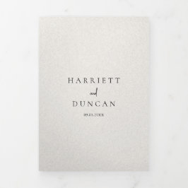 Tijdloze neutrale beige elegante bruiloft drieluik uitnodiging