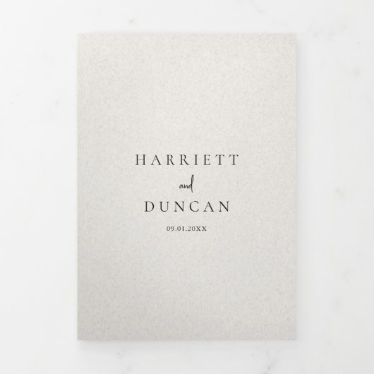 Tijdloze neutrale beige elegante bruiloft drieluik uitnodiging (Cover)