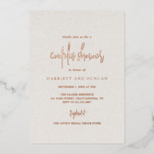 Tijdloze neutrale beige elegante bruiloft folie uitnodiging