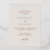 Tijdloze neutrale beige elegante bruiloft folie uitnodiging (Voorkant)