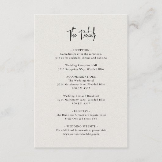 Tijdloze neutrale beige elegante bruiloft informatiekaartje (Voorkant)