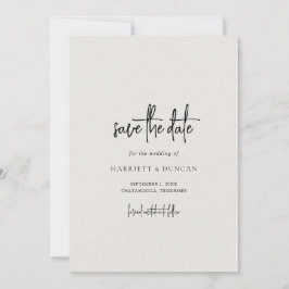 Tijdloze neutrale beige elegante bruiloft save the date