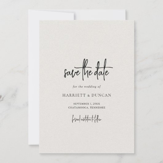 Tijdloze neutrale beige elegante bruiloft save the date (Voorkant)