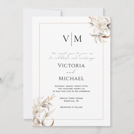 Tijdloze Neutrale Kleur Elegante Huwelijksuitnodig Kaart (Voorkant)