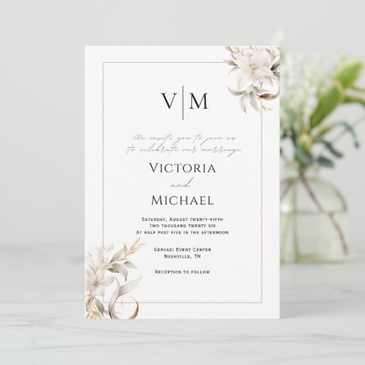 Tijdloze Neutrale Kleur Elegante Huwelijksuitnodig Kaart (Staand voorkant)