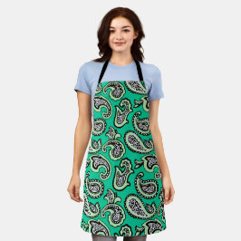 Tijdloze Paisley op Groene Achtergrond Schort