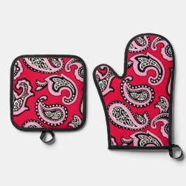 Tijdloze Paisley op Rood Ovenwant & Pannenlap Set