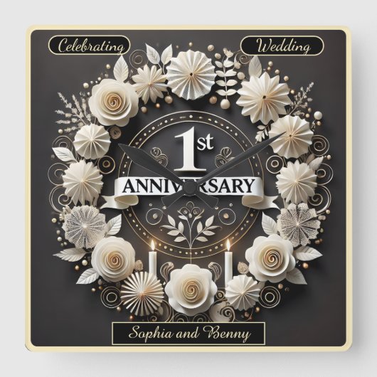 Tijdloze papieren krans voor Jubileum Vierkante Klok (Voorkant)