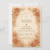 Tijdloze perzikroze bloemen bruiloft kaart (Voorkant)