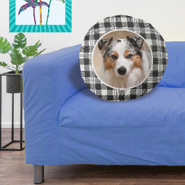 Tijdloze Pet Photo Donkergrijze Buffalo Plaid Art Rond Kussen