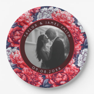 Tijdloze Pioenrozen Schitteren Schuur Bruiloft Papieren Bordje