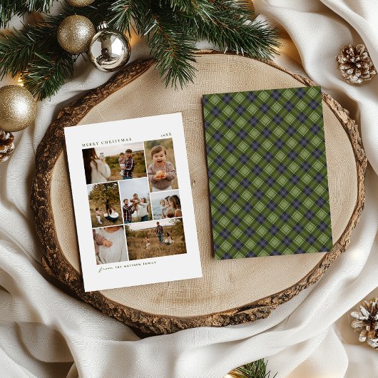 Tijdloze Plaid Christmas Family 7 Fotocollage Feestdagenkaart
