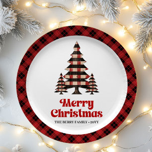 Tijdloze Plaid Kerstmis Familie Naam Papieren Bord
