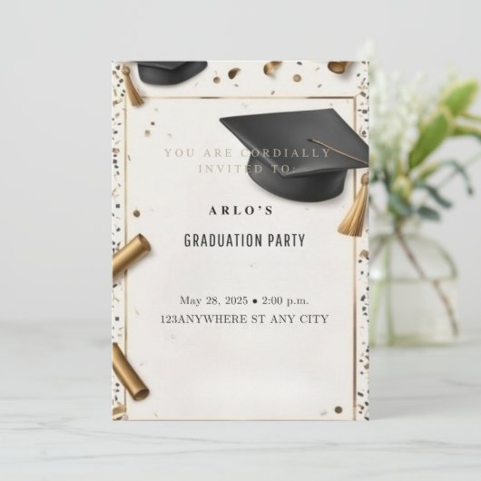 Tijdloze prestatie: elegante afstudeerdop kaart (Staand voorkant)