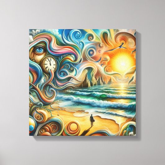 Tijdloze reflecties: surrealistisch kustdroomlands canvas afdruk (Voorkant)