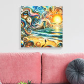 Tijdloze reflecties: surrealistisch kustdroomlands canvas afdruk (Insitu (Woonkamer))