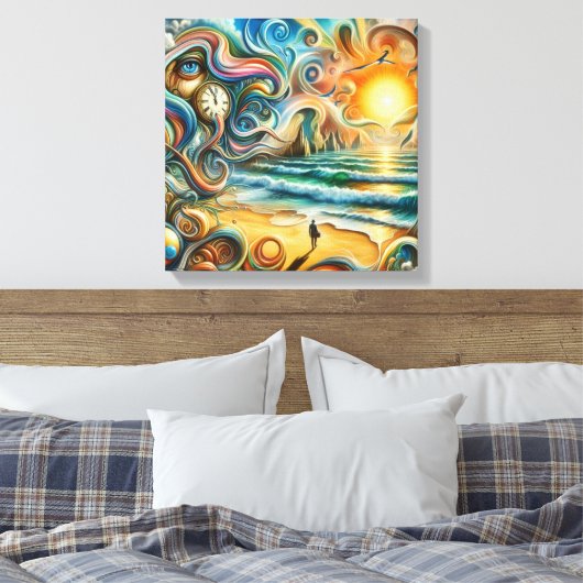 Tijdloze reflecties: surrealistisch kustdroomlands canvas afdruk (Insitu (Slaapkamer))