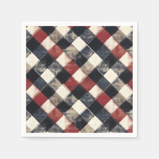 Tijdloze Retro Navy en Red Plaid Pattern Servet (Voorkant)