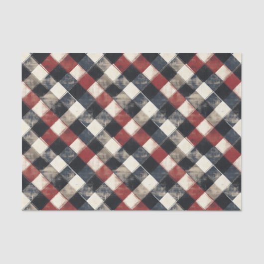 Tijdloze Retro Navy en Red Plaid Pattern Tissuepapier (Voorkant)
