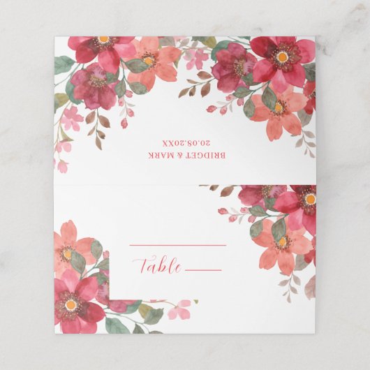 Tijdloze rode bruiloft plaatskaartje (Buitenkant ongevouwen)