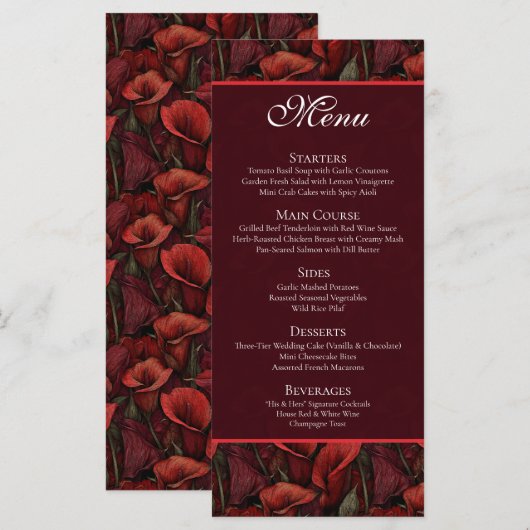 Tijdloze Rode Calla Lelies Bloemblaadje Boho Bruil Menu (Voorkant / Achterkant)