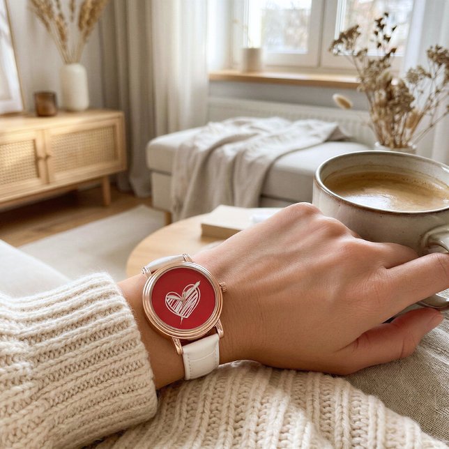 Tijdloze rode hart dameshorloge horloge (Creator heeft geüpload)