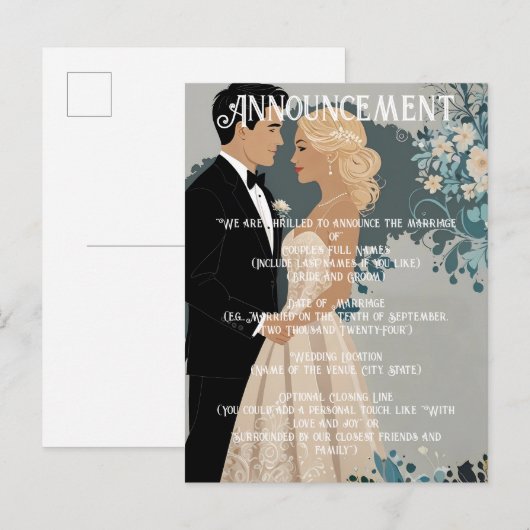 Tijdloze Romance: aquarel bruid en bruidegom Aankondigingskaart (Voorkant / Achterkant)