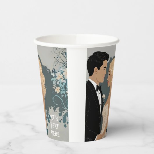 Tijdloze Romance: aquarel bruid en bruidegom kunst Papieren Bekers (Links)