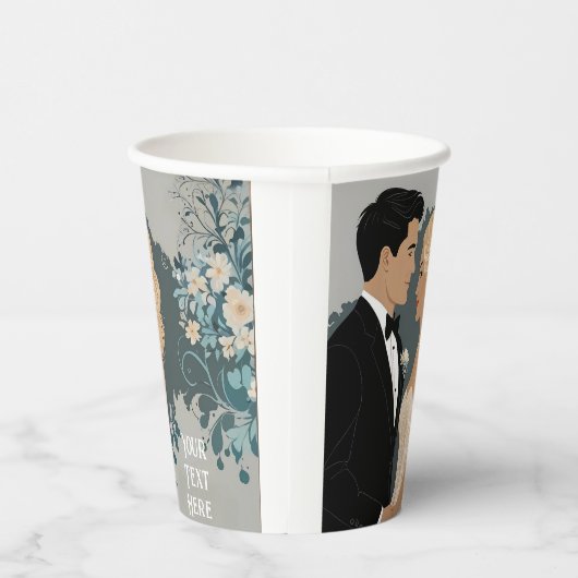 Tijdloze Romance: aquarel bruid en bruidegom kunst Papieren Bekers (Rechts)