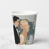 Tijdloze Romance: aquarel bruid en bruidegom kunst Papieren Bekers (Voorkant)