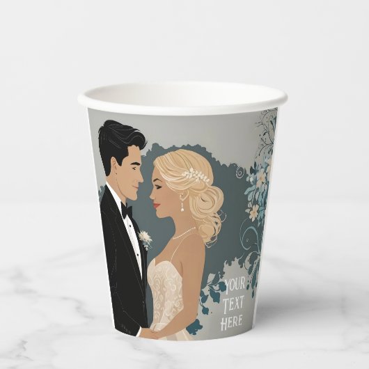 Tijdloze Romance: aquarel bruid en bruidegom kunst Papieren Bekers (Voorkant)