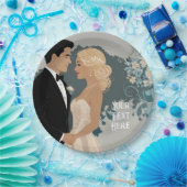 Tijdloze Romance: aquarel bruid en bruidegom kunst Papieren Bordje (Feest)