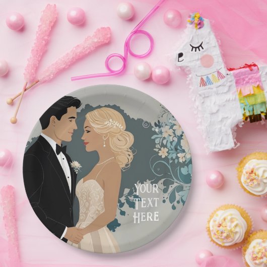 Tijdloze Romance: aquarel bruid en bruidegom kunst Papieren Bordje (Feest)