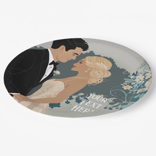 Tijdloze Romance: aquarel bruid en bruidegom kunst Papieren Bordje (Gekanteld)