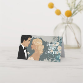 Tijdloze Romance: aquarel bruid en bruidegom kunst Plaatskaartje