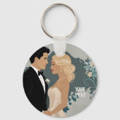 Tijdloze Romance: aquarel bruid en bruidegom kunst Sleutelhanger (Achterkant)