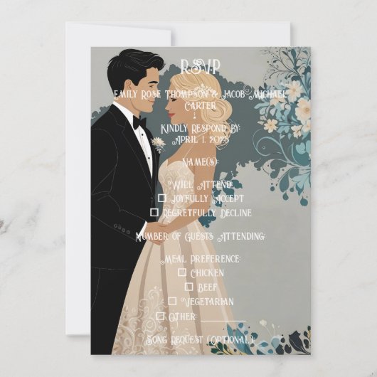 Tijdloze Romance: aquarel bruid en bruidegom Save The Date (Voorkant)