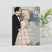 Tijdloze Romance: aquarel bruid en bruidegom Save The Date (Staand voorkant)