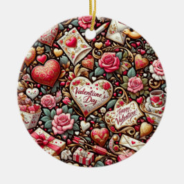 Tijdloze Romance: een klassiek Valentijnsdag patro Keramisch Ornament