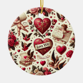 Tijdloze Romance: een klassiek Valentijnsdag patro Keramisch Ornament